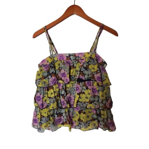 Anthropologie Leifnotes Floral Tank Top‎ Blouse size 2 Strappy Ruffles - Picture 3 of 9
